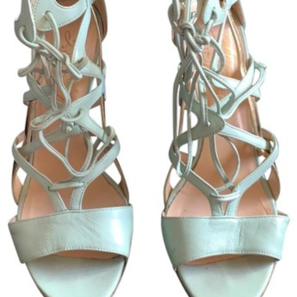 Jade-gold Boomerang Lace Up Sandals